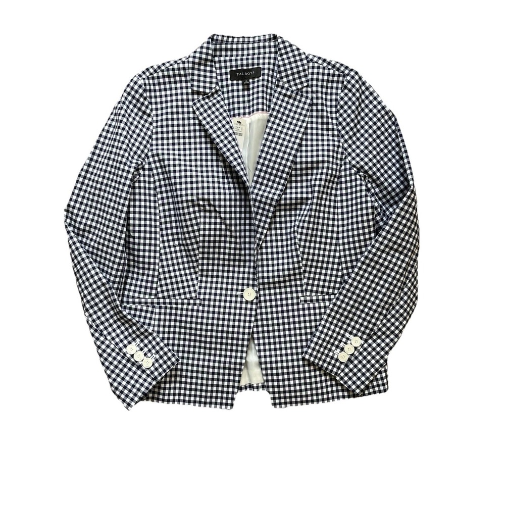 Talbots Classic Spring Gingham Cotton Plaid Blazer Lined , Size 10